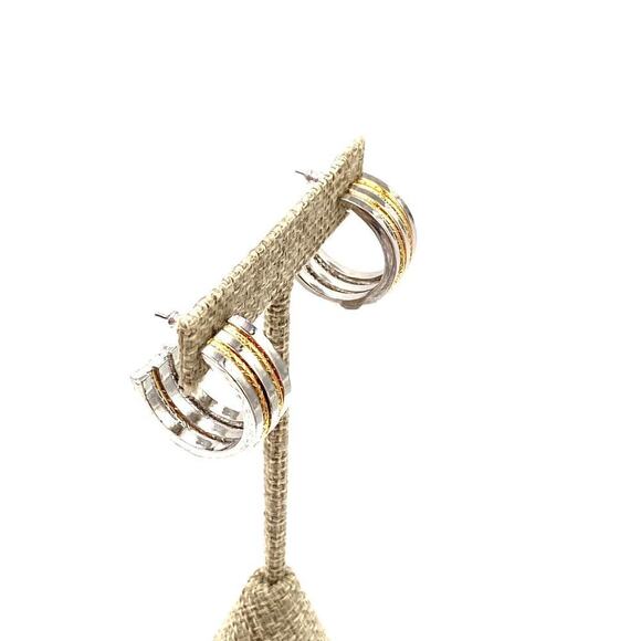 Hoops Earrings Silver Tone Gold Tone Lines Fashion Statement - Picture 5 of 5